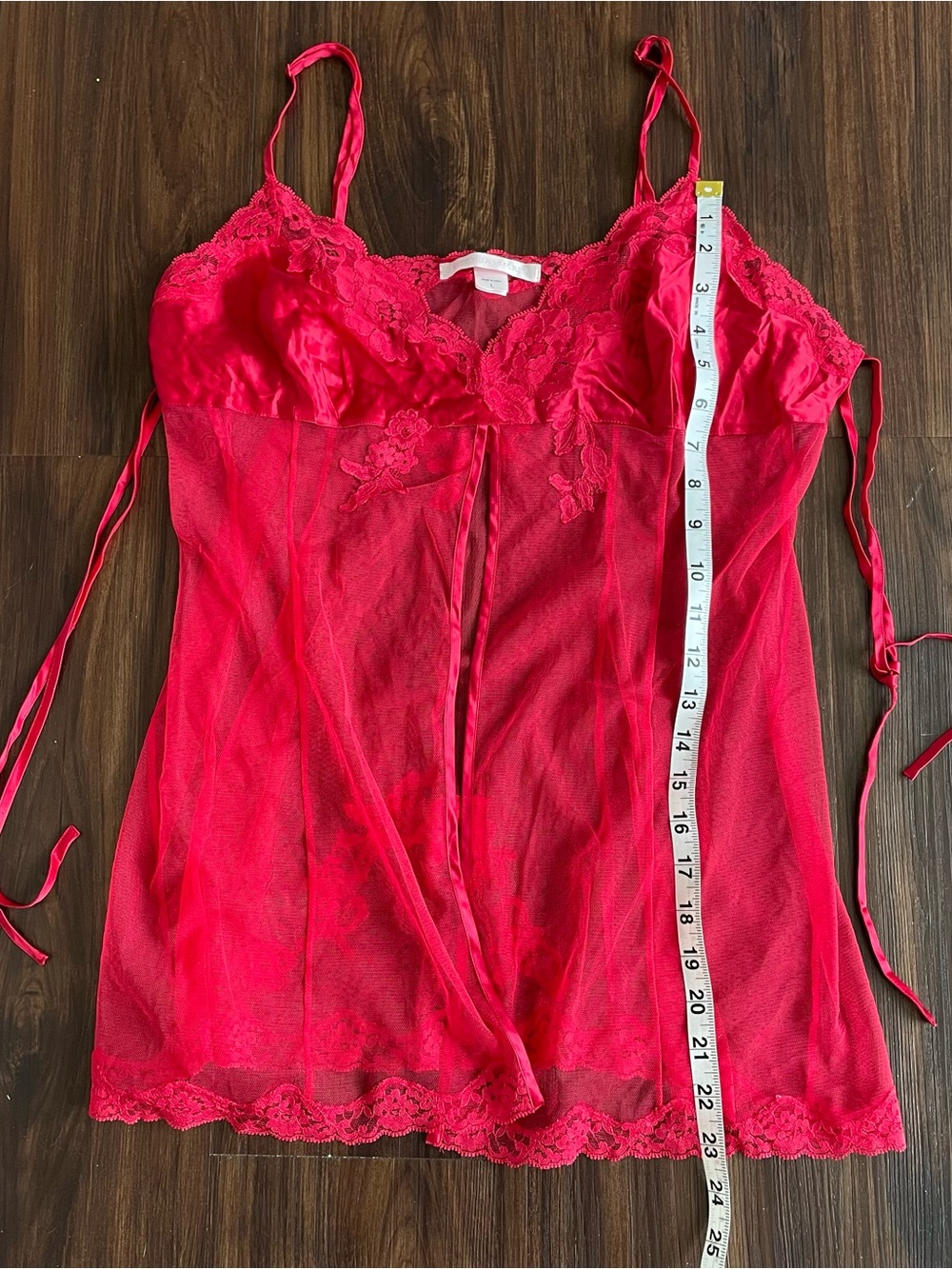 Vtg Y2K Victoria Secret Babydoll Flyaway Chemise Lingerie Large Red Silk Lace - Picture 9 of 13